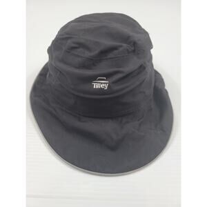 Vintage Tilley Mens Large Black Sun Rain Bucket‎ Outdoor Hat w/ Hidden Pocket
